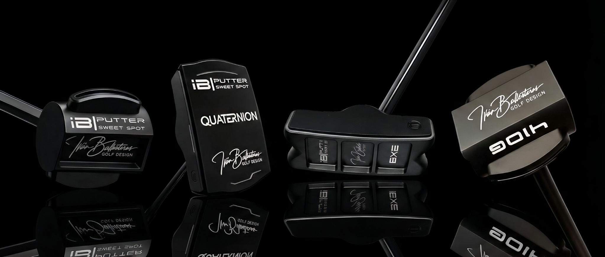 Four iBPUTTER SWEET SPOT putters photographed against a black background